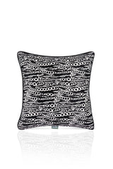 Soyut Zincir Desenli Deri Fitilli Kadife Kırlent Kılıfı 43x43cm