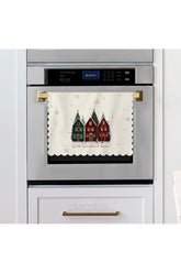 Laser Cut Oven Cover with New Year's Concept Houses and Snowman Design Slogan