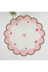 Flower Shaped Pink Decorative Floral Printed Embroidered Edge Fabric Cocktail Napkin 1 Piece