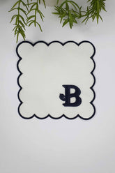 Letter B Minimal Monogrammed Black Embroidered White Cocktail Napkin, 1 Piece