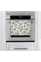 Watercolor Snowy Town Landscape Patterned Laser Cut Oven Cover