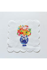 Colorful Flower Vase Patterned Fabric Cocktail Napkin Washable Laser Cut