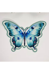 Mint Blue Butterfly Shaped Embroidered Edge Fabric Cocktail Napkin 1 Piece