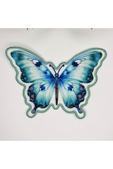 Mint Blue Butterfly Shaped Embroidered Edge Fabric Cocktail Napkin 1 Piece