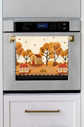 Sonbahar Ev Manzarası Turuncu Tonlu Lazer Kesim Fırın Örtüsü 43x55cm