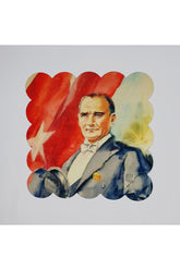 Laser Cut Cocktail Napkin with Watercolor Atatürk and Turkish Flag Pattern