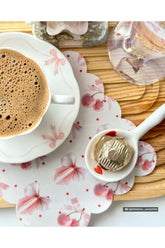 Pink Bow and Cherry Patterned Digitally Printed Fabric Cocktail Napkin, 1 Piece