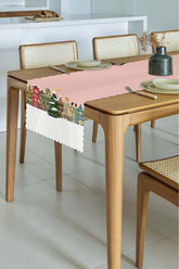 Laser Cut Elegant Table Runner with Pink Sky Christmas Themed Houses Design