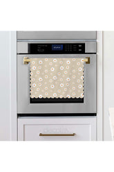 Laser Cut Fabric Oven Cover with Daisy Pattern on a Beige Background
