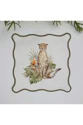 Sulu Boya Çita ve Tropikal Yapraklar Tasarım Nakış Kenar Kokteyl Peçetesi 1 Adet