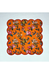 Orange Ground Crisp Floral Embroidered Edge Digital Printed Cocktail Napkin