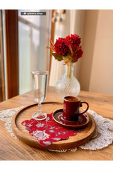 Bordo Zemin Şal Deseni Çiçekli Lazer Kesim Kumaş Kokteyl Peçetesi 1 Adet