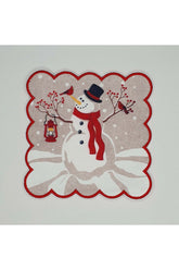 Christmas Snowman Patterned Digital Printed Embroidered Edged Cocktail Napkin
