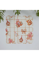 Kahve Ekose Zemin Gingerman Desenli Yıkanabilir Kumaş Kokteyl Peçetesi 1 Adet