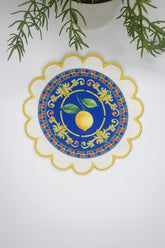 Tile and Lemon Design Embroidered Edge Fabric Cocktail Napkin 1 Piece