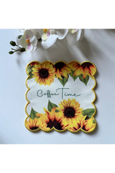 Yellow Embroidered Sunflower Pattern Digital Printed Decorative Cocktail Napkins with Embroidered Edges