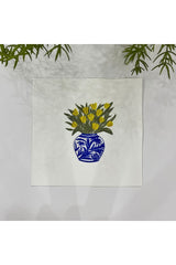 Sarı Lale Vazolu Kumaş Kokteyl Peçetesi Yıkanabilir Lazer Kesimli