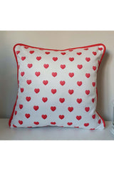 Heart Patterned Red Corduroy Cushion Cover