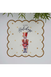 Watercolor Tin Soldier and Slogan Designed Embroidered Edge Cocktail Napkin, 1 Piece