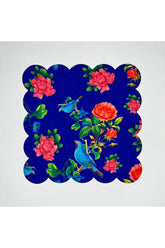 Sax Zemin Mavi Kuşlar Pembe Çiçek Dijital Baskılı Lazer Kesim Kokteyl Peçetesi