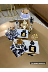 Geometrik Blok Çizgi Desenli Lazer Kesim Kumaş Kokteyl Peçetesi 1 Adet