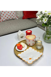 Orange Embroidered Edge Cocktail Napkin with White Daisy and Heart Design, 1 Piece