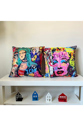 Kırlent Kılıfı Neon Yazılar Kadın Pop Art Desenli Dijital Baskılı