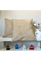 Luxury Stripe Woven Velvet Cushion Cover Milky Brown