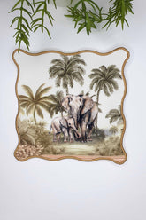 Exotic Forest and Elephant Design Embroidered Edge Cocktail Napkin 1 Piece