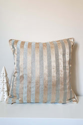 Blue and Beige Vertical Striped Chenille Woven Cushion Cover 43x43cm