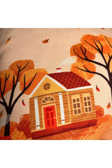 Autumn Landscape Orange Tone House Patterned Cushion Cover