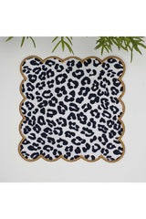 Black Leopard Patterned Embroidered Edge Cocktail Napkin 1 Piece