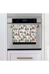 Winter Concept Laser Cut Oven Cover with Watercolor Snow Scenes and House Patterns