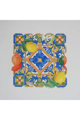 Blue Tile Lemon Pattern Digital Printed Laser Cut Cocktail Napkin