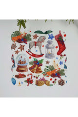 Watercolor Christmas Themed Objects Laser Cut Fabric Cocktail Napkin 1 Piece