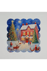 El Çizimi Yılbaşı Evi Manzaralı Dijital Baskılı Kumaş Kokteyl Peçetesi Lazer Kesimli