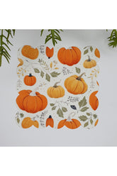 Sulu Boya Tatlı Kabaklar ve Yaprak Desenli Yıkanabilir Kumaş Kokteyl Peçetesi 1 Adet