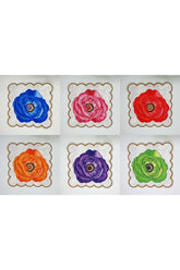 6'lı Gelincik Çiçek Tasarımlı Nakış Kenar Kumaş Kokteyl Peçetesi