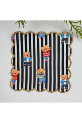 Striped Teddy Bear Digital Printed Cocktail Napkin with Embroidered Edge
