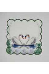 Romantic Swan Patterned White Theme Embroidered Cocktail Napkin