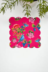 Fuşya Vanilla Kuş Ve Çiçek Desenli Dijital Baskılı, Kenarı Lazer Kesim Dekoratif Kokteyl Peçeteleri
