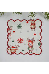 Şirin Geyik ve Kar Taneleri Desenli Nakış Kenar Kokteyl Peçetesi 1 Adet