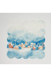 Minimalist Sulu Boya Köy Desenli Lazer Kesim Yıkanabilir Kokteyl Peçetesi