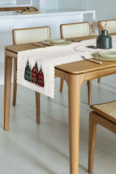 Cute Christmas Houses Snowman and Pine Tree Design Laser Cut Elegant Runner