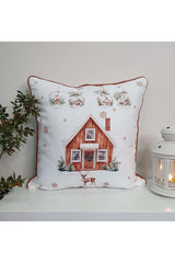 Cushion Cover Christmas House Deer Snow Themed Patterned Digital Print