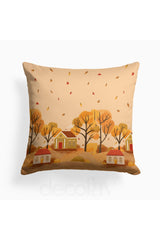 Autumn Landscape Orange Tone House Patterned Cushion Cover