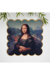 Mona Lisa Painting Design Embroidered Edge Washable Cocktail Napkin 1 Piece