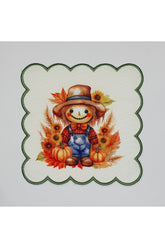 Sulu Boya Korkuluk Çiftçi Çocuk Desenli Kenarı Nakışlı Kokteyl Peçetesi