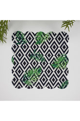 Geometrik Baklava Desenli Tropikal Yapraklı Dijital Baskılı Kumaş Kokteyl Peçetesi 1 Adet
