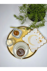 Gold Islamic Motifs and Crescent Design Embroidered Edge Cocktail Napkin 1 Piece